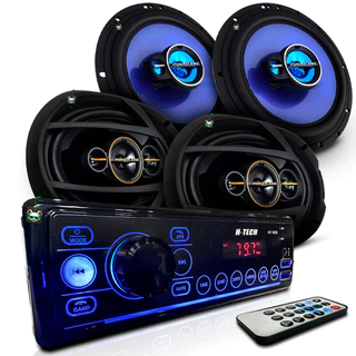 Kit Rádio Mp3 Som Automotivo + Par Alto Falante Triaxial 6 Pol 100w + Quadriaxial 6x9 Pol 260w