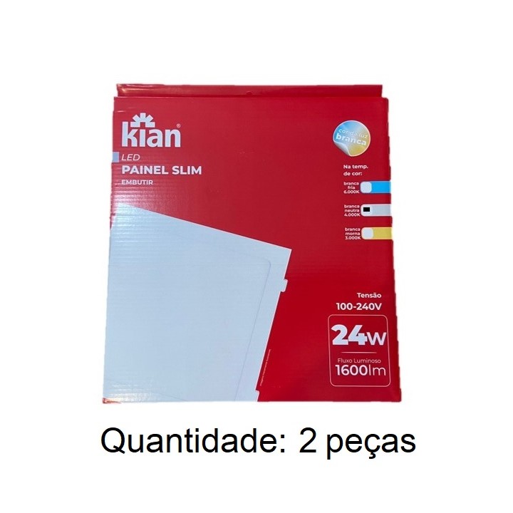 2x Paineis Slim LED Kian Embutir 24w Luz Branco Neutro 4000k