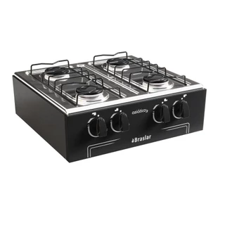 Fogão Portátil com Mesa Inox 4 Bocas Reforçado Asiático Braslar Preto em Oferta na Shopee