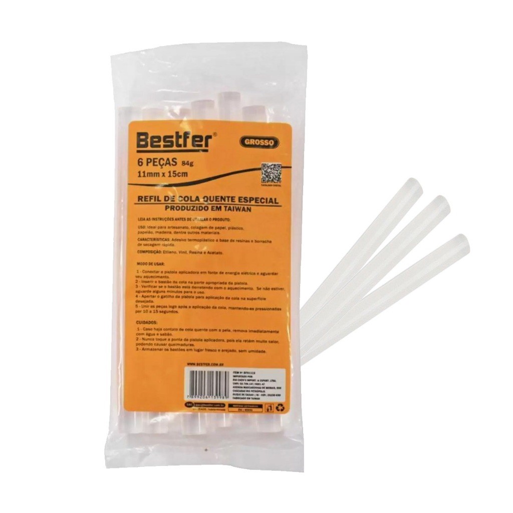 Kit Com 6 Refil Cola Quente 15cmx11mm Bestfer