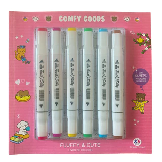 Livro de colorir com 48 paginas Comfy Goods Fluffy e Cute 6 canetas Touch marcadoras pontas duplas em Oferta na Shopee