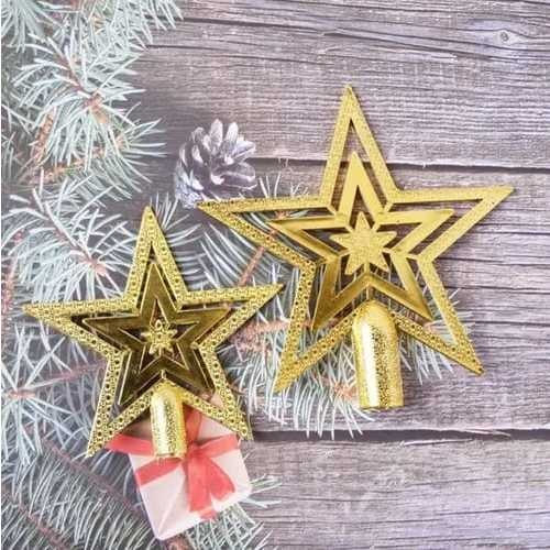Ponteira de Árvore de Natal Estrela Vazada Plástica 14x13,5cm – Dourada ou Vermelha