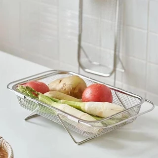 Escorredor de pia inox peneira Alça retrátil fruteira alimentos frutas e legumes WL- 2245