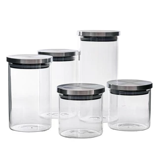 Conjunto de Potes de Vidro com Tampas em Aço Inox 5 Peças Tamanhos Variados em Oferta na Shopee