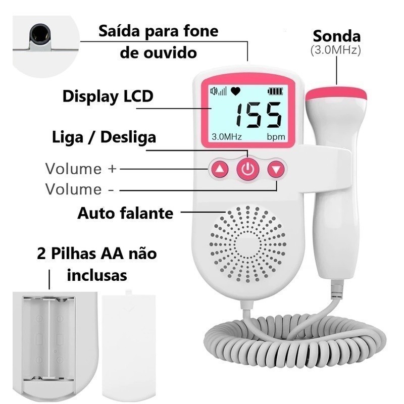 Imagem do produto Monitor De Frequência Cardíaca Fetal Doppler JSL-T501 JorgeStore 8