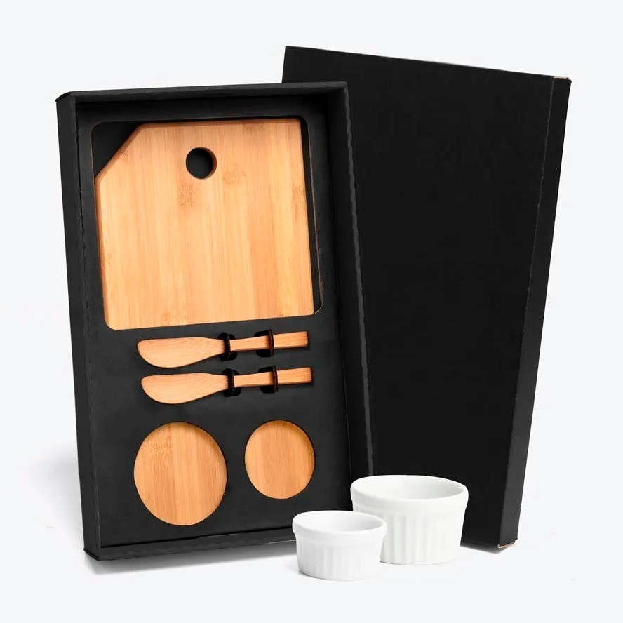 Kit Para Petisco Com Tábua Espátulas E Ramekins 5 Pçs KT-90120