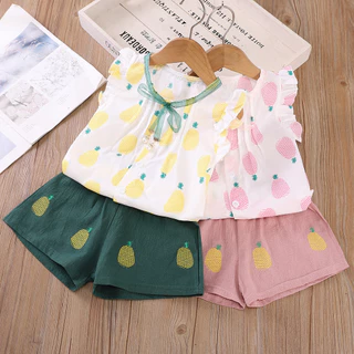 Roupas Infantis De Verão Meninas Ananás + Conjunto De Calças Curtas 2pcs