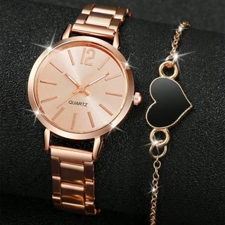Pulseira De Relógio Feminino De Aço Simples 2 Pcs/Set Temperament Wrist Watch Women Quartz