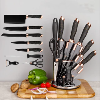 Jogo De Facas 9 Peças Faqueiro Com Suporte Cepo em Aço Inox