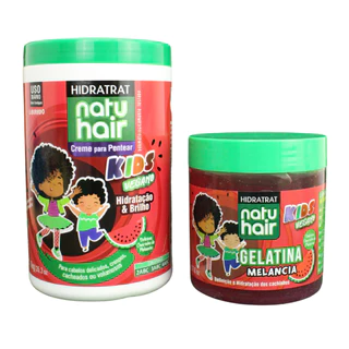 Kit Creme de Pentear Melancia + Gelatina de Melancia Natuhair 500g Antifrizz Modelador de cachos Fixação Transição Intensa Volume Cachos Crespos Ondulados Vegano