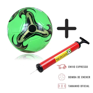 Kit Bola de Futebol + Bomba de Ar Manual Portátil Para Encher Bola Tamanho Oficial Couro Sintético Campo Costurada