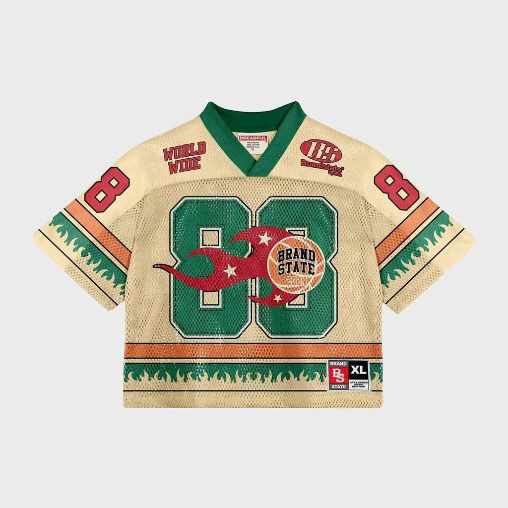 [Camiseta De meia manga] Basquetebol Europeu Americano Homens Casual Rugby Jersey Retro Camiseta de meia manga Hip-Hop Sports Style High Stre