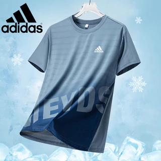 Summer Men's Ice Silk Camiseta de manga curta de seda respirável Roupas de secagem rápida Summer Trendy Letter Gradient Simple Sports Top 202