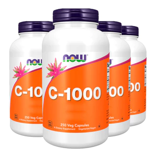 Kit 4x Vitamina C-1000mg Now Foods 100mg Bioflavonóides 250Caps /Made in Usa