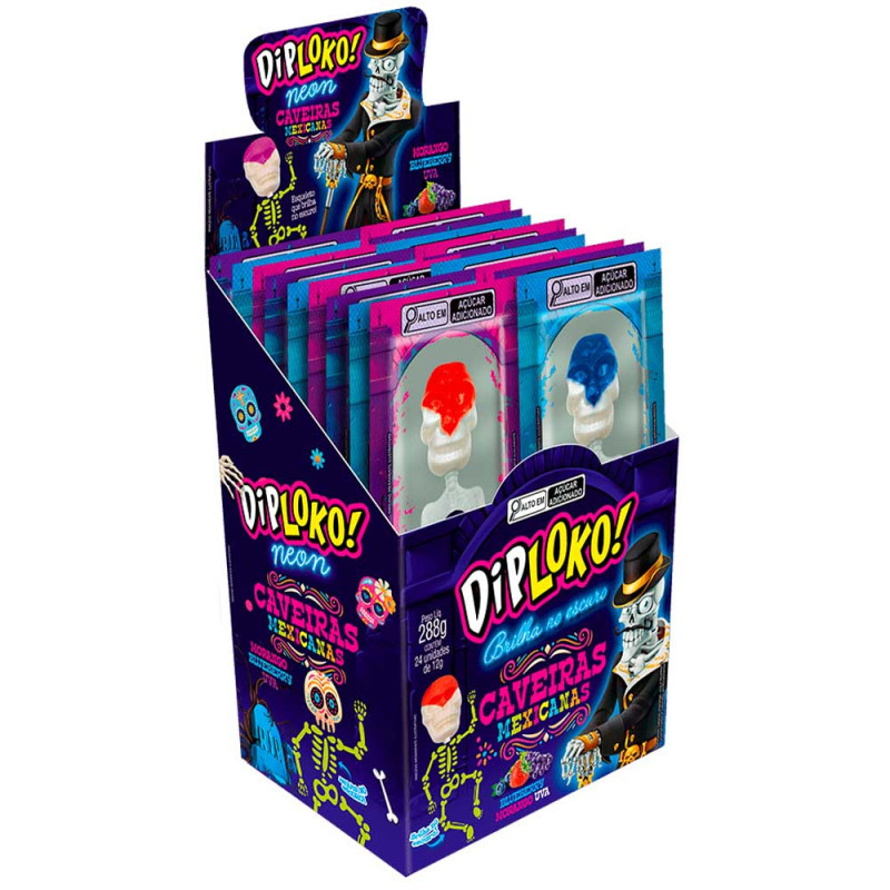 Pirulito Caveiras Mexicanas DipLoko Com 24 Unidades 288g