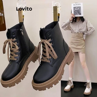Lovito Bota casual lisa com bloco de cores e sola grossa estilo britânico para mulheres LFA47125