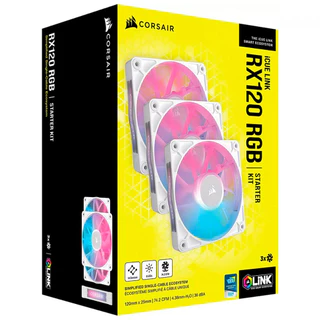 Kit com 3 Fans Corsair 120mm iCUE Link RGB RX120 Branco