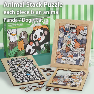 Crianças Criativas Forma Animal Quebra-Cabeças Jogos De Mesa Cão Gato Panda Empilhados Cabeça Cérebro Montessori Pensando Educação Brinquedo De Madeira