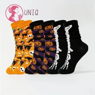 UNIQ 2 Pares De Meias Unissex , Engraçadas E Respiráveis , Padrão De Abóbora De Morcego De Desenho Animado , Decoração De Festa , Estilo Halloween , Acessórios De Fantasia Para Homens Mulheres