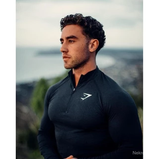 Gymshark 1/4 Vital meia zíper masculino treinamento fitness elástico sem costura mangas compridas