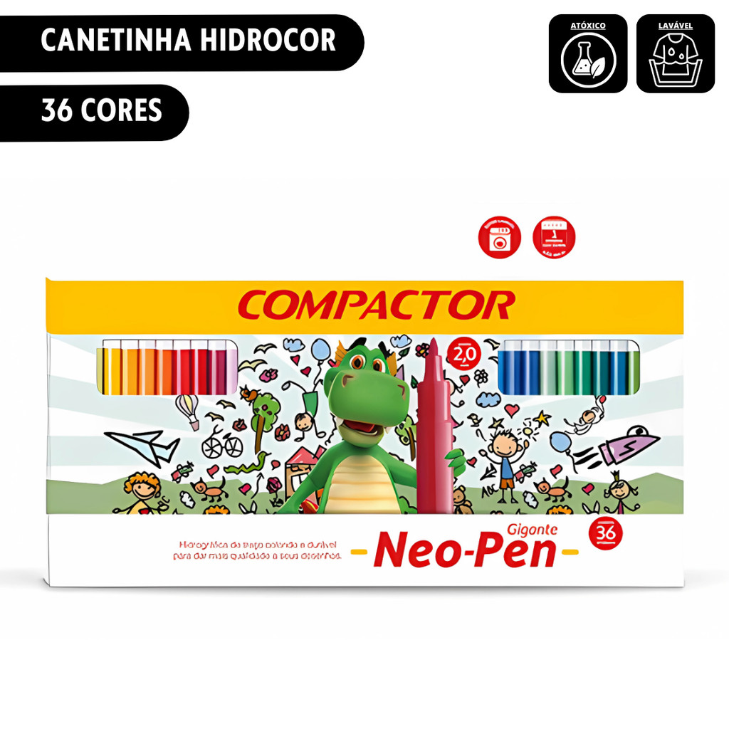 Canetinha Hidrocor 36 Cores Gigante Compactor | Shopee Brasil