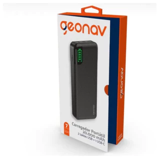 Carregador Portátil 20000Mah 2 Portas USB PB20KB Para Smartphones e Tablet Geonav