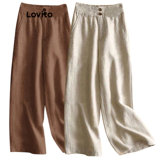 Lovito Calça Básica Lisa com Botões na Frente para Mulheres LNE21224 (Multicolorido)