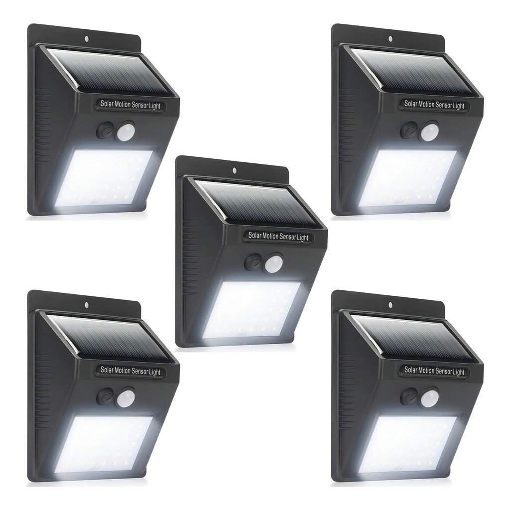 Kit 5 Luminaria Solar Luz Led Com Sensor Presença Automático Estrutura Preto