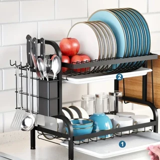 Escorredor de Louça Inox 2 Andares com Porta Talheres e Pratos – Resistente e Compacto