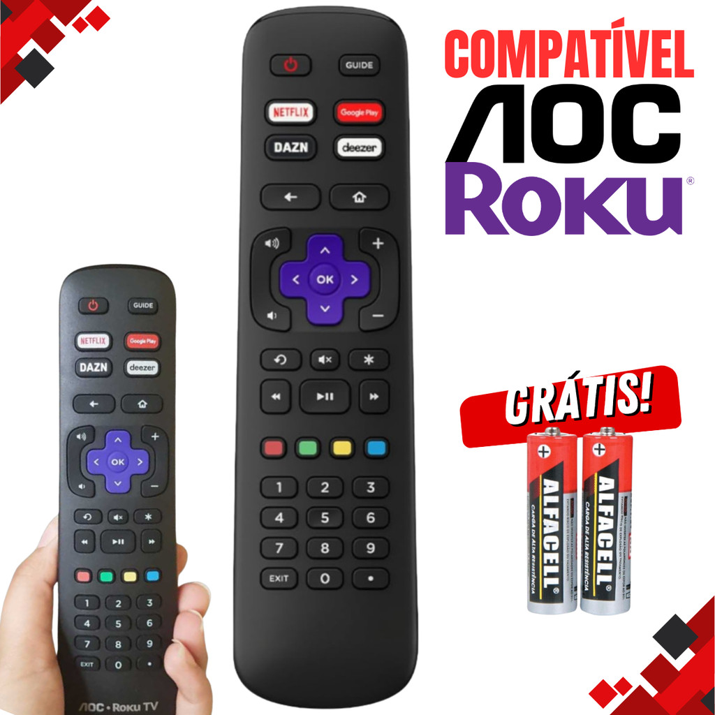 Controle Remoto Para TV Compatível AOC Philco Roku Smart 4K Netflix ...