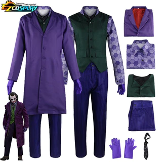 Fantasia de Cosplay do Coringa de Heath Ledger, O Cavaleiro das Trevas, Jaqueta Roxa, Conjunto Completo para Halloween 0
