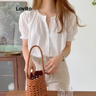Lovito Blusa feminina casual com botões lisos na frente LNE61310