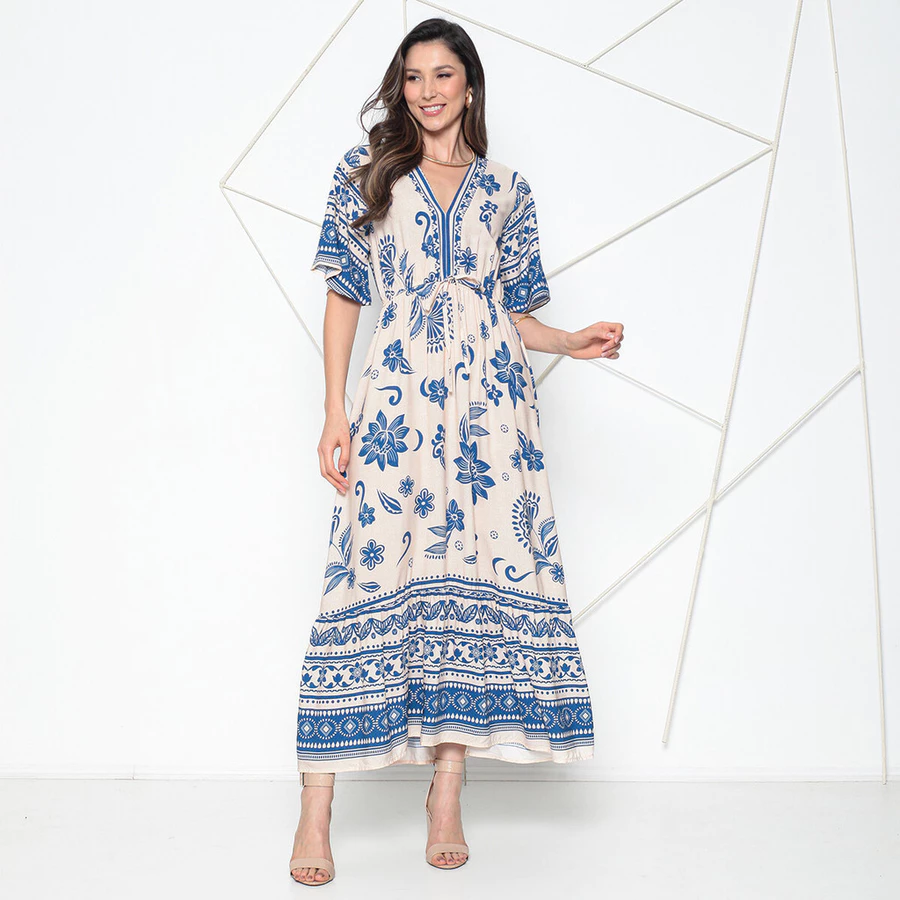 Vestido longo boho floral