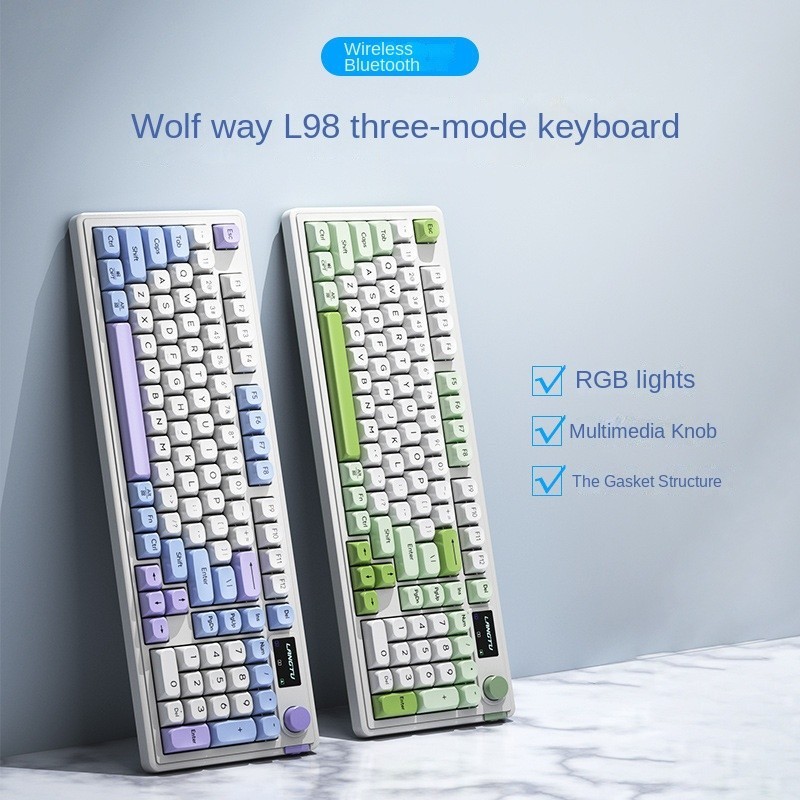 Langtu L98 Bluetooth wired wireless 2.4g the third mock examination mechanical keyboard volume knob Gaming Office Silent Film Keyboard RGB lighting