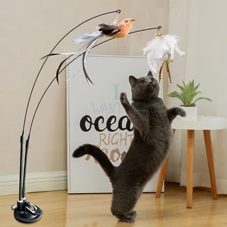 Chupador de brinquedo para gatos de estimação Chupador de brinquedo para gatos de estimação Cabeça dupla de haste (Cabeça de pena + Cabeça de pássaro)