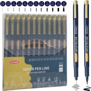 12Pcs Conjunto De Canetas Marcadoras Fineliner Pretas Desenho Pigment Liner Mipor Linha De Grafite De Secagem Rápida