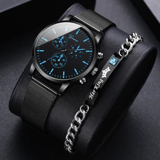 Relógio Coroa de Genebra Malha de Moda Masculina de Genebra com Pulseira de Quartzo