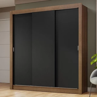 Guarda-Roupa Casal 3 Portas de Correr Rustic/Preto Nobre Madesa em Oferta na Shopee