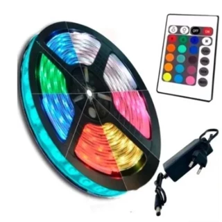 Fita Led Rgb 5050 5 Metros Com Controle Rolo 5m 16 Cores Colorida 300 Leds Aprova D'agua