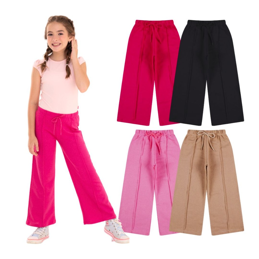 Calça Pantalona Infantil Feminina Wid Leg Alfaiataria Duna Menina ...