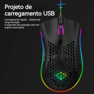 Mouse Gamer Conexão Sem Fio 2.4G Ergonomico Iluminação RGB Recarregável via USB