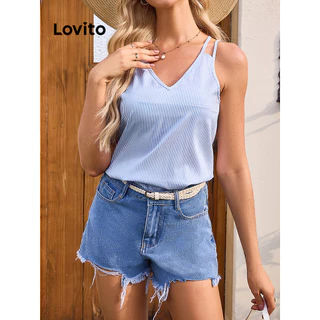 Lovito Regata elegante listrada Pintucks para mulheres LBL15283