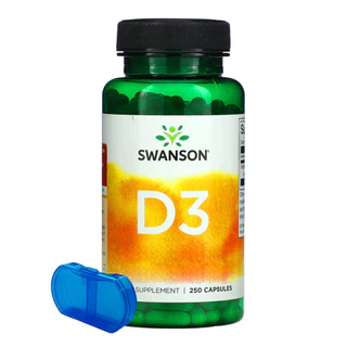 Vitamina D3 50mcg Swanson 250 Cápsulas Importado + Porta Cápsulas