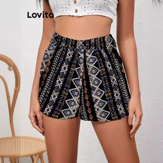 Lovito Short feminino com estampa listrada Boho LNL77261