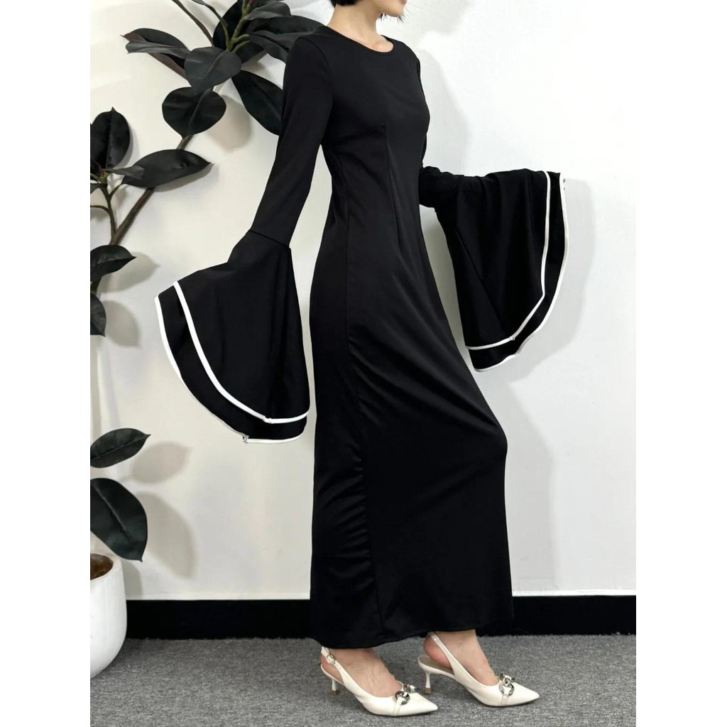 Vestido De Noite Muçulmano Festa Feminino Flare Sleeve Elastic Elegant Slim Maxi Islâmico