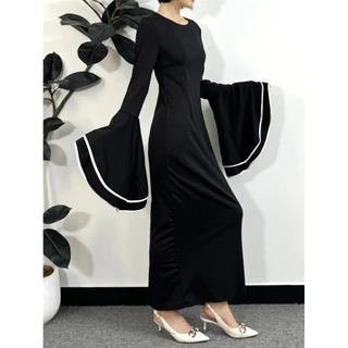 Vestido De Noite Muçulmano Festa Feminino Flare Sleeve Elastic Elegant Slim Maxi Islâmico