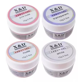 Kit 4 Gel X&d 15g Led Uv Gel para Unhas Xd Profissional Acrigel Alongamento Xed