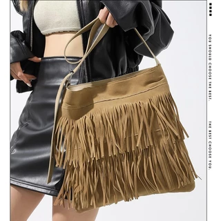 Lovito Bolsa de ombro pequena com franjas simples Spice Girls Boho Vintage de alta capacidade para mulheres LFA46543