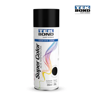 Tinta Spray Alta Temperatura Preto Brilhante SuperColor 350ml Tekbond Aerossol Secagem Rápida Escapamento Aerosol