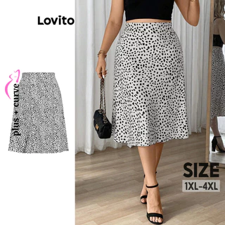 Lovito Saias femininas casuais plus size com babados e leopardo LBL16544
